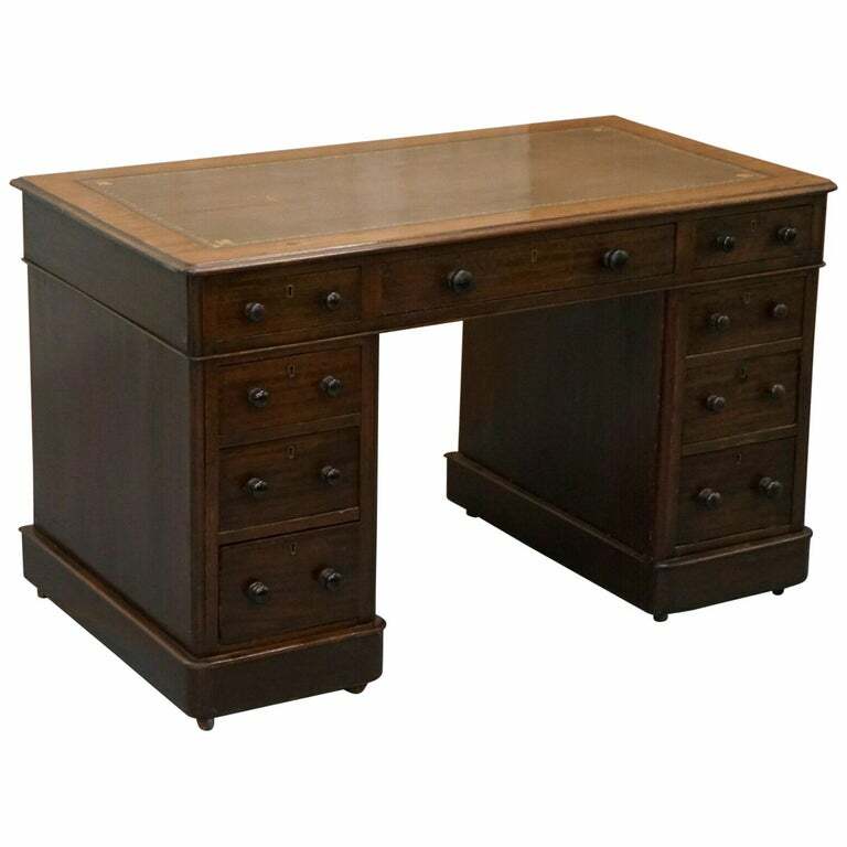 VR STAMPED VICTORIA REGINA MAHOGANY TWIN PEDESTAL PARTNER DESK VICTORIAN 1860
