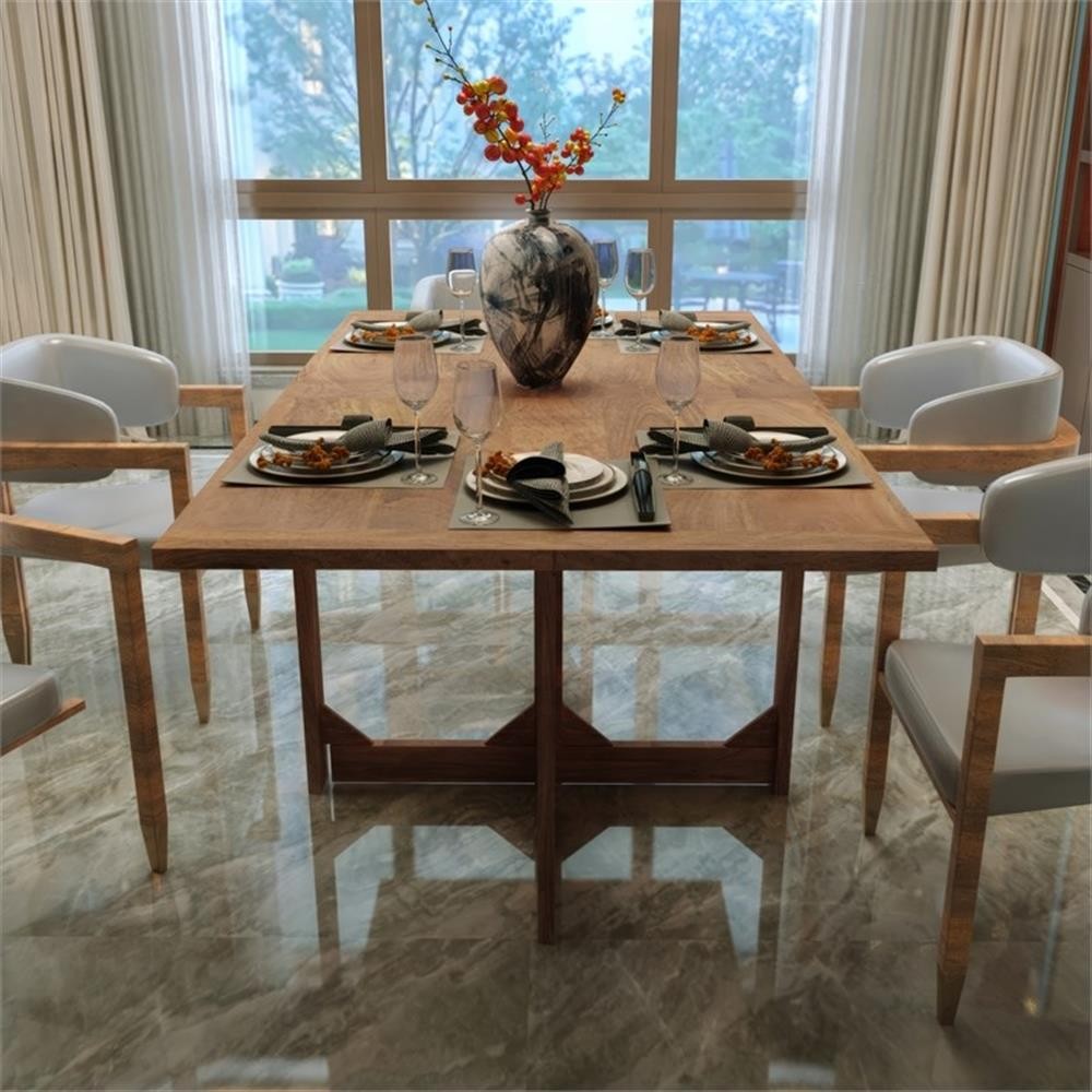 Pemberly Row 62″ Rectangular Mango Wood Dining Table with Folding Top in Brown