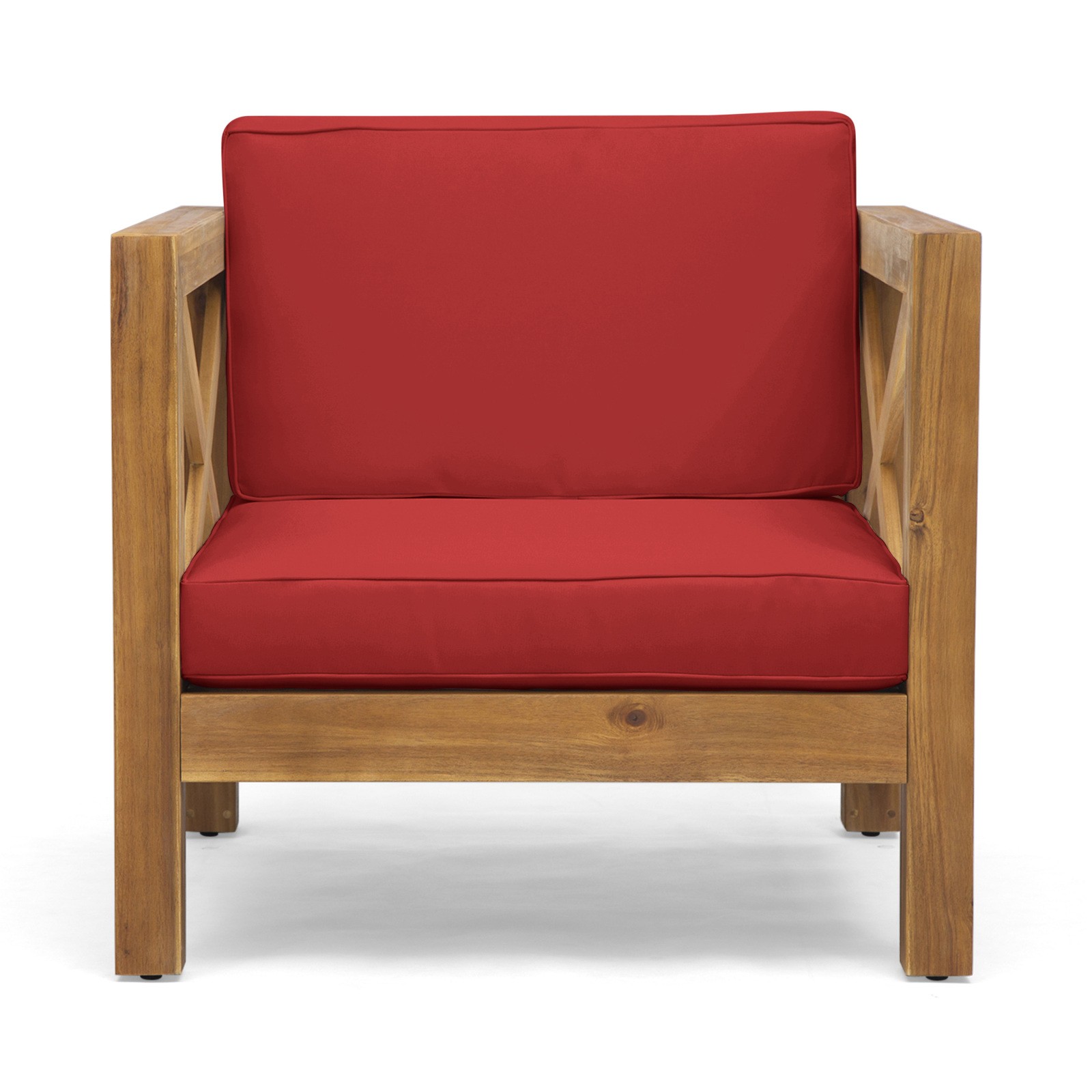 Mid-Century Modern Club Chair Acacia Wood Teak Water-Resistant Cushion