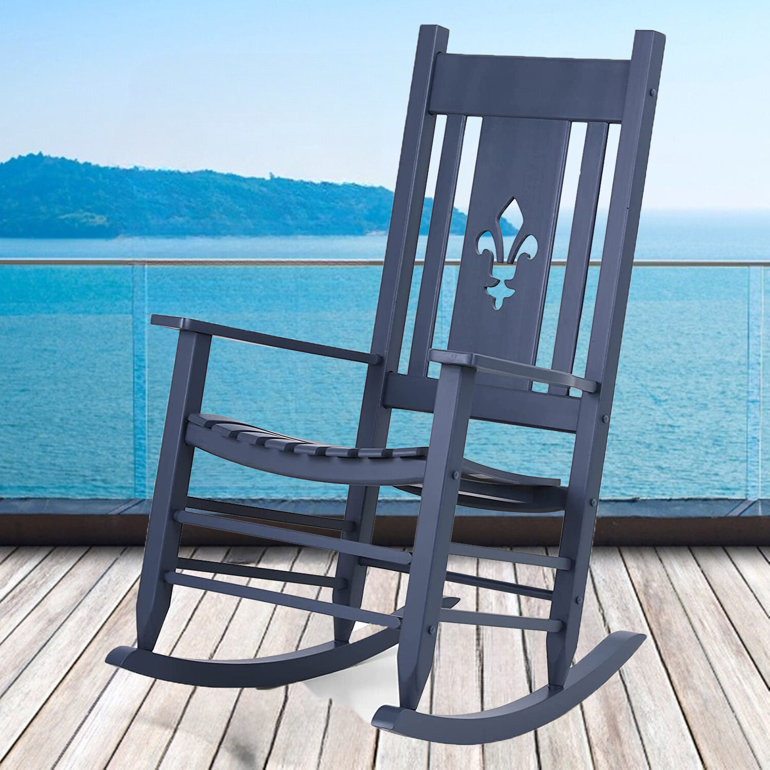 Wood Rocking Chair Traditional Porch Rocker for Outdoor Indoor Porch Patio Yard