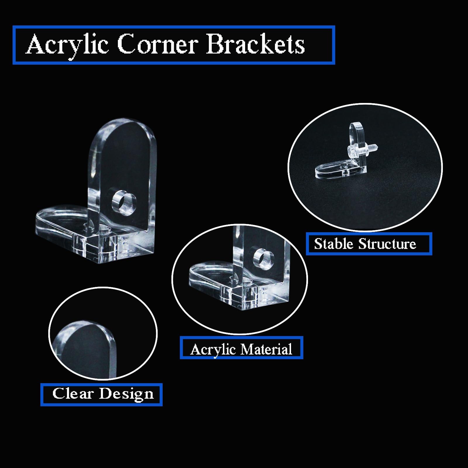 20 PCS Clear Acrylic Corner L Bracket 90 Degree Right Angle Brace With Screw