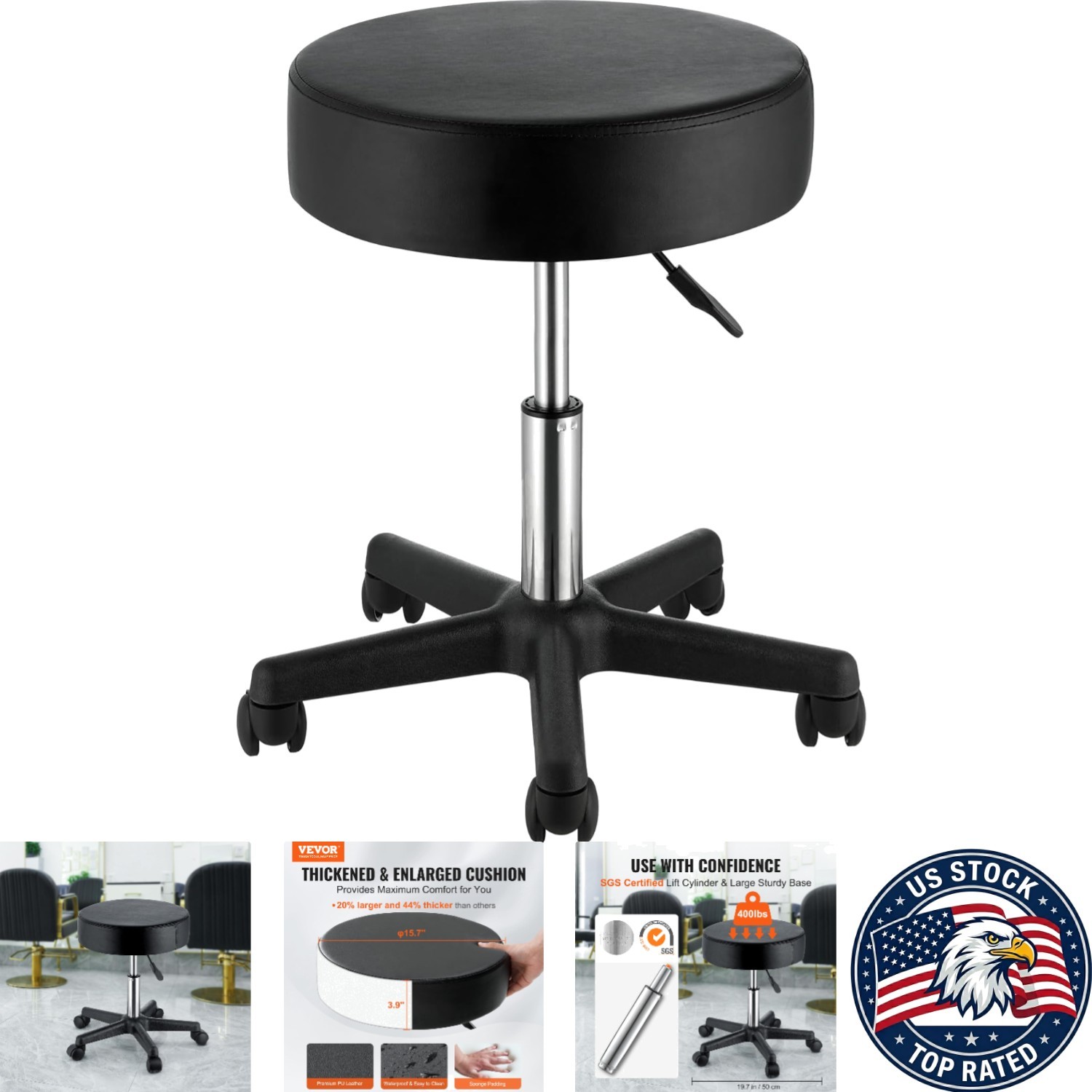 Comfort-Driven Adjustable Stool on Wheels with 400 LBS Capacity for Workspaces