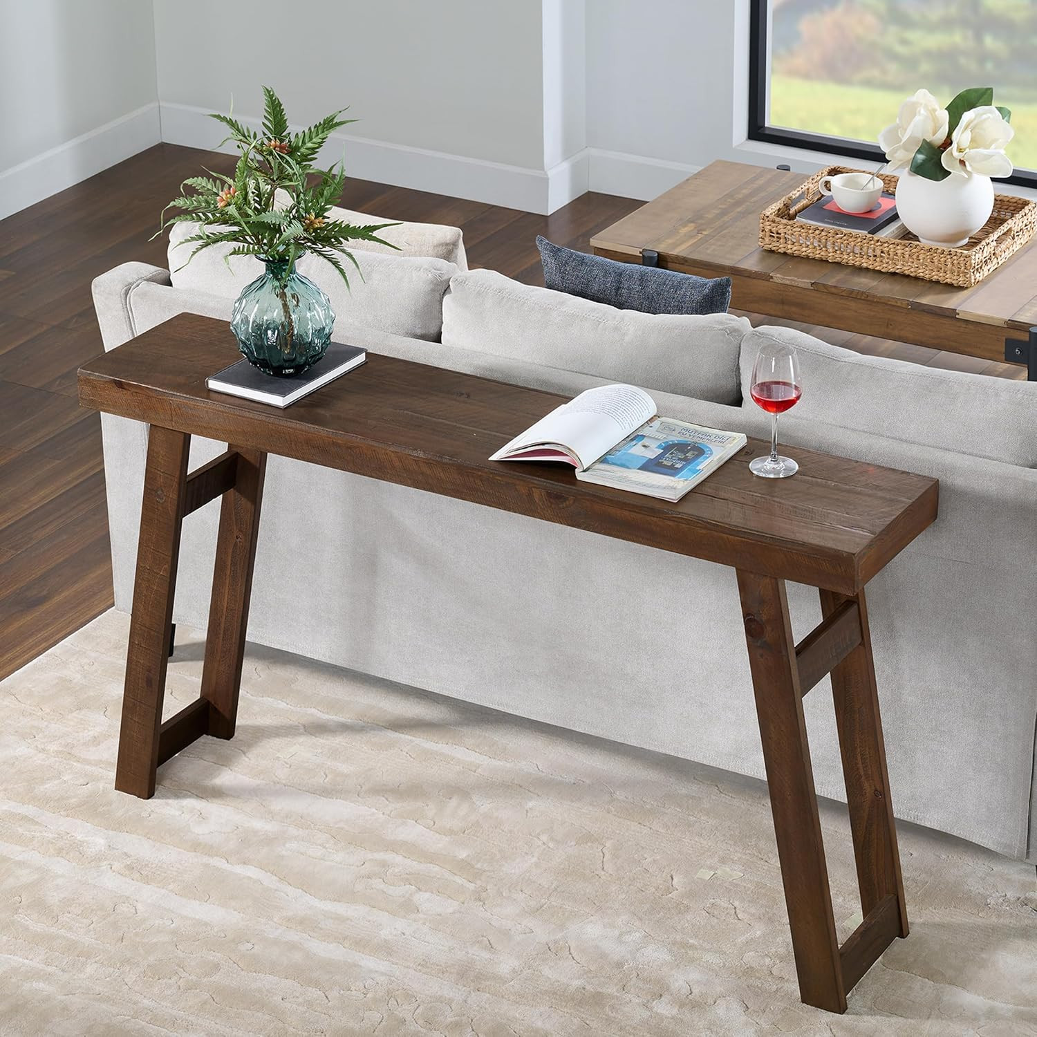 Lawas Solid Wood Console Table – 56 Inch Modern Farmhouse Entryway Table – Easy