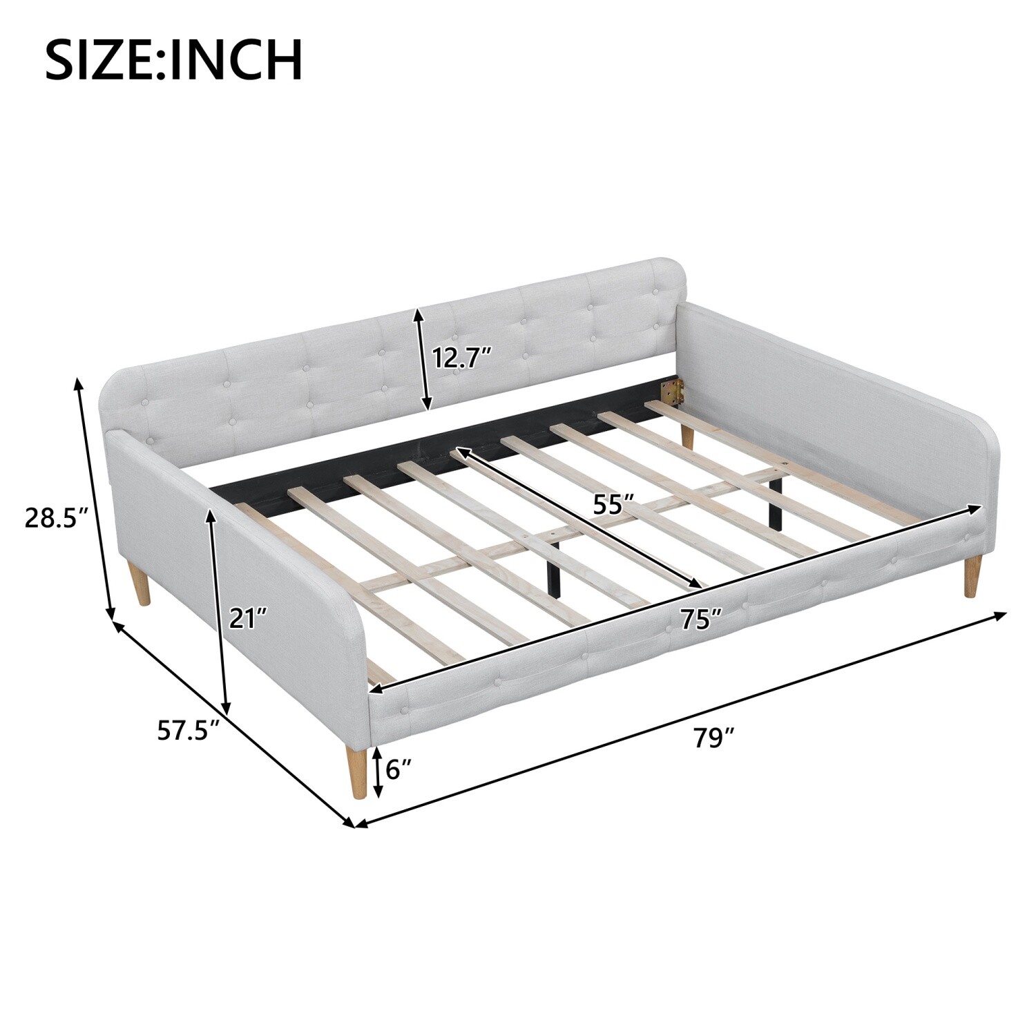 Twin/Full Size Daybed Upholstered Bed Frame Sofa Bed with 4 Legs Beige/Rubine