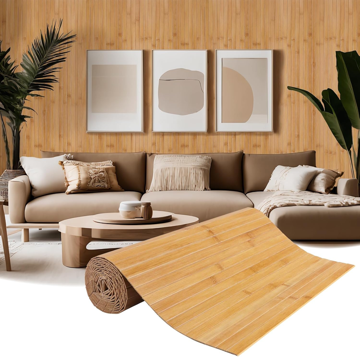 Natural Bamboo Wall Panel for Interior Wall Decor, Pole Wrap Wainscoting Interio