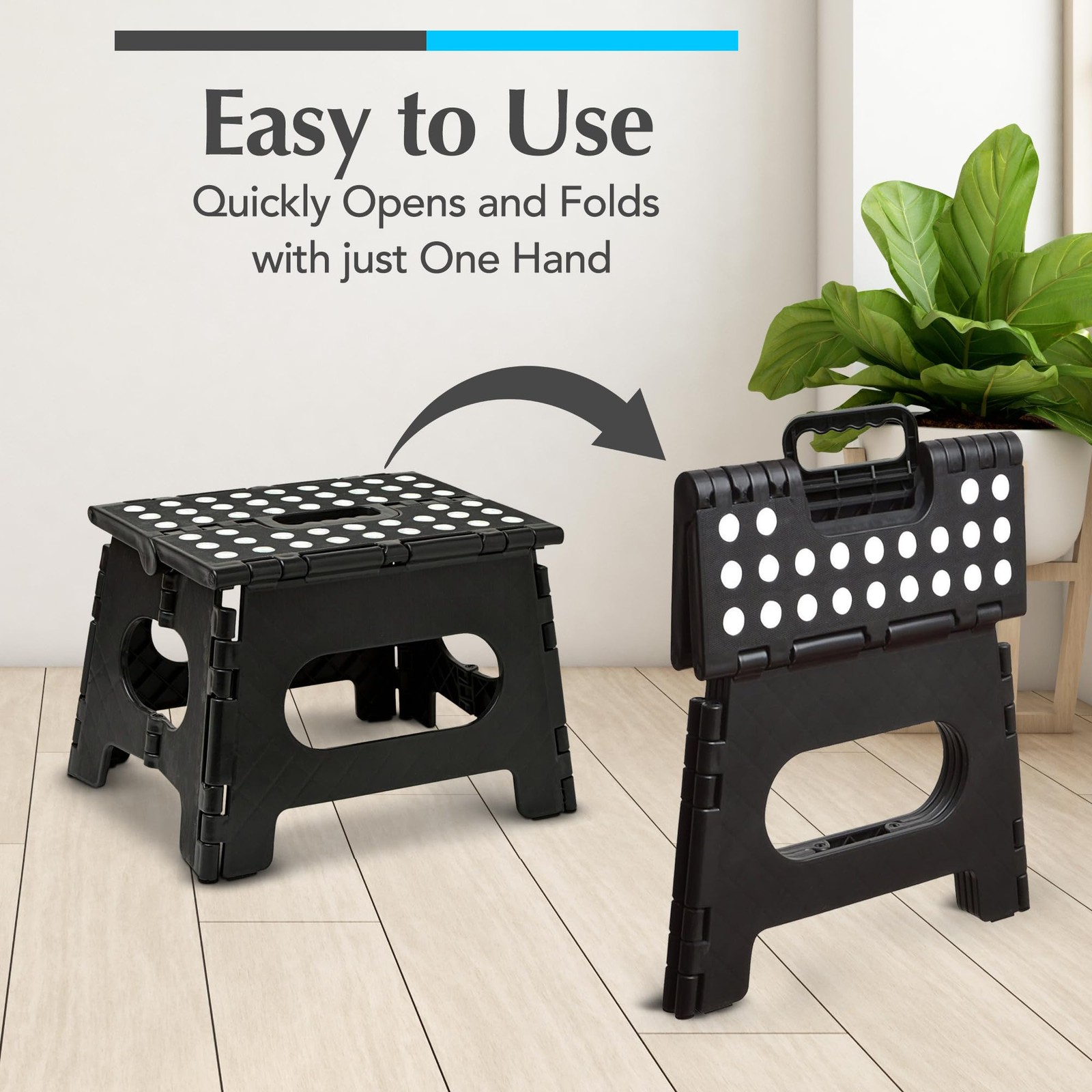 Handy Laundry Folding Step Stool Collapsible Supports Adults Opens Black 9 Inch