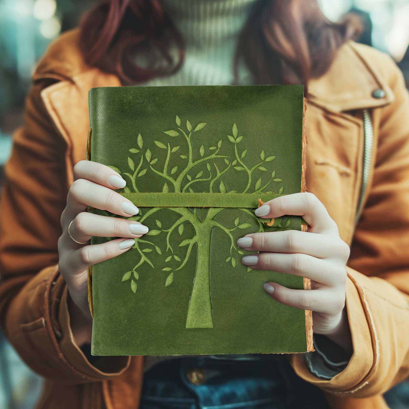 LEATHER VILLAGE Tree of Life Journal 8″x6″ Green 200pg Antique Deckle Edge Paper