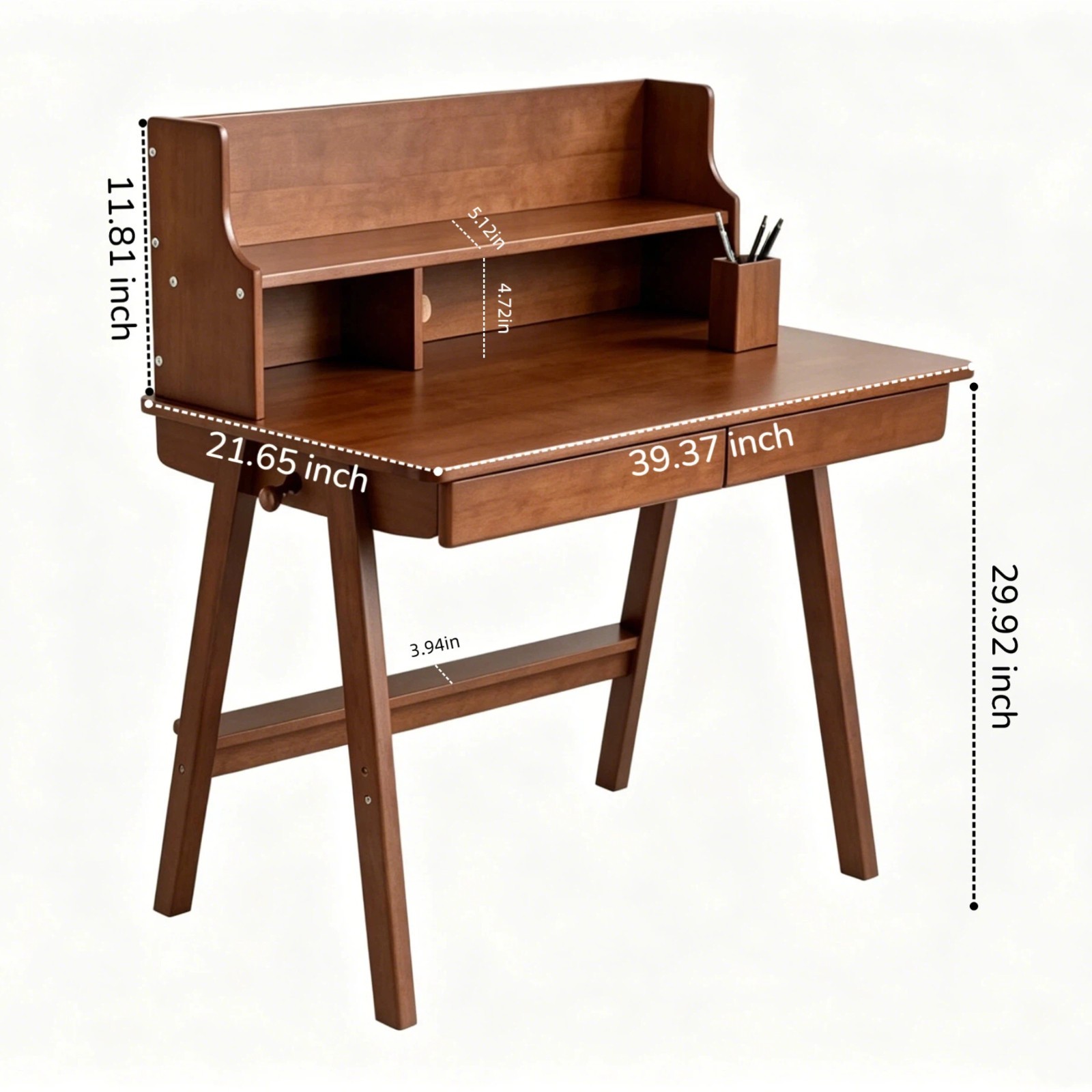 100% Solid Wood Computer Desk Mid Century Writing Table with Drawers Walnut