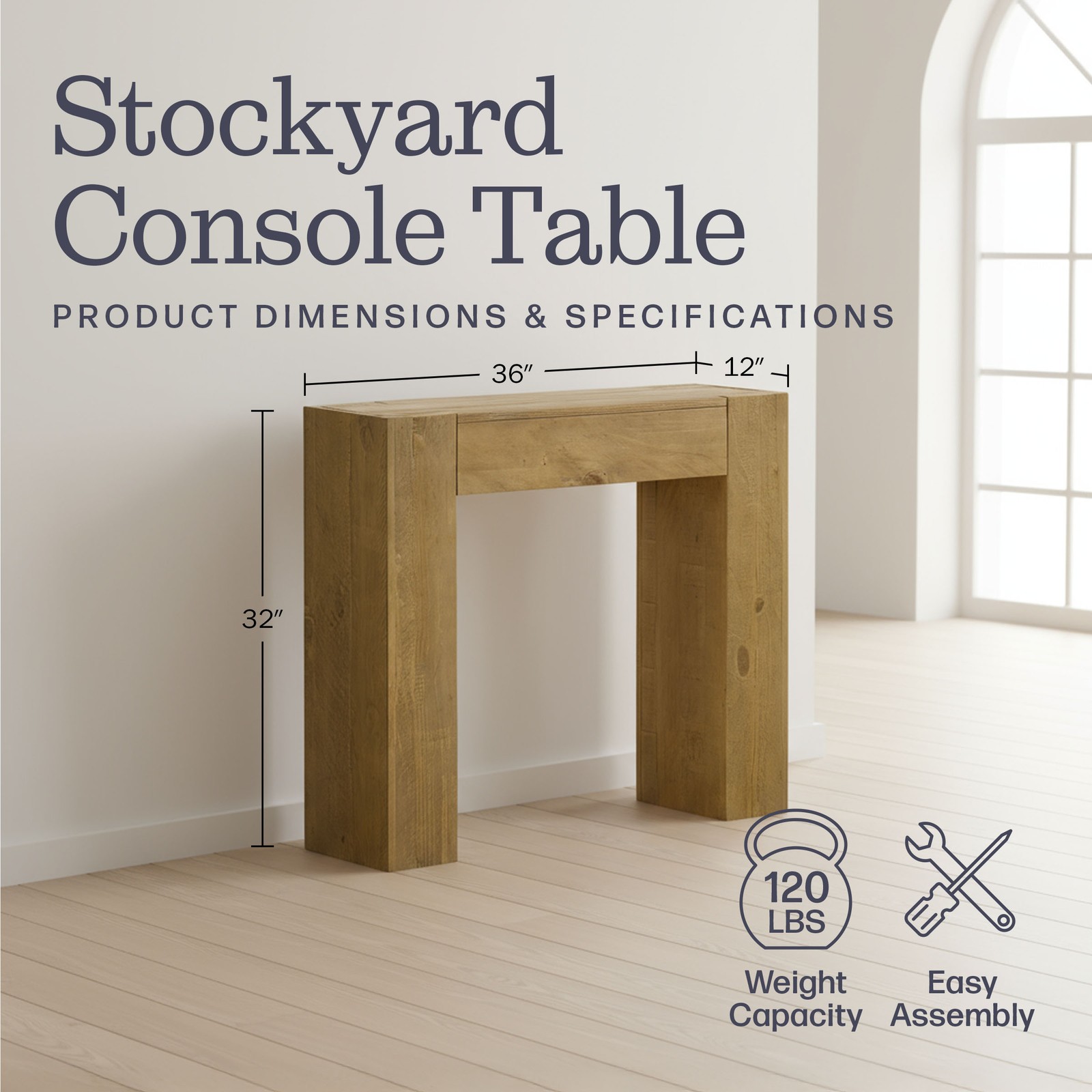 Stockyard Solid Wood Console Table 36″ Modern Small Entryway Table, Oak