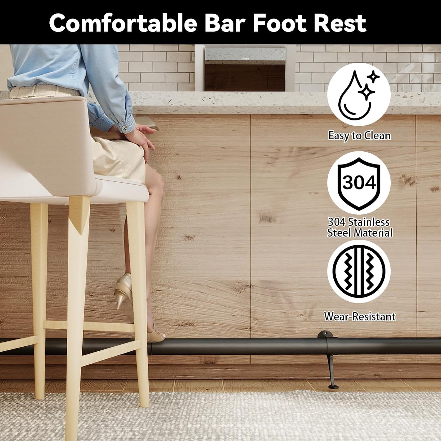 Bar Foot Rail Kit 4ft Stainless Steel Floor Standing Bar Foot Rest matte black