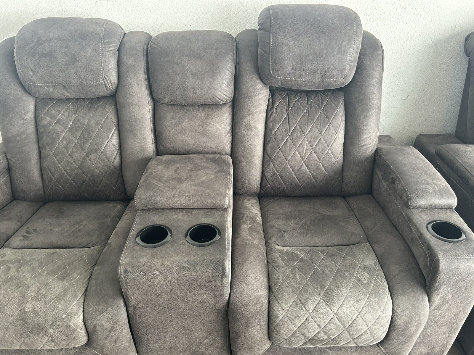 Two Hydraulic Leather Ashley Furniture Couches With Cup Holders