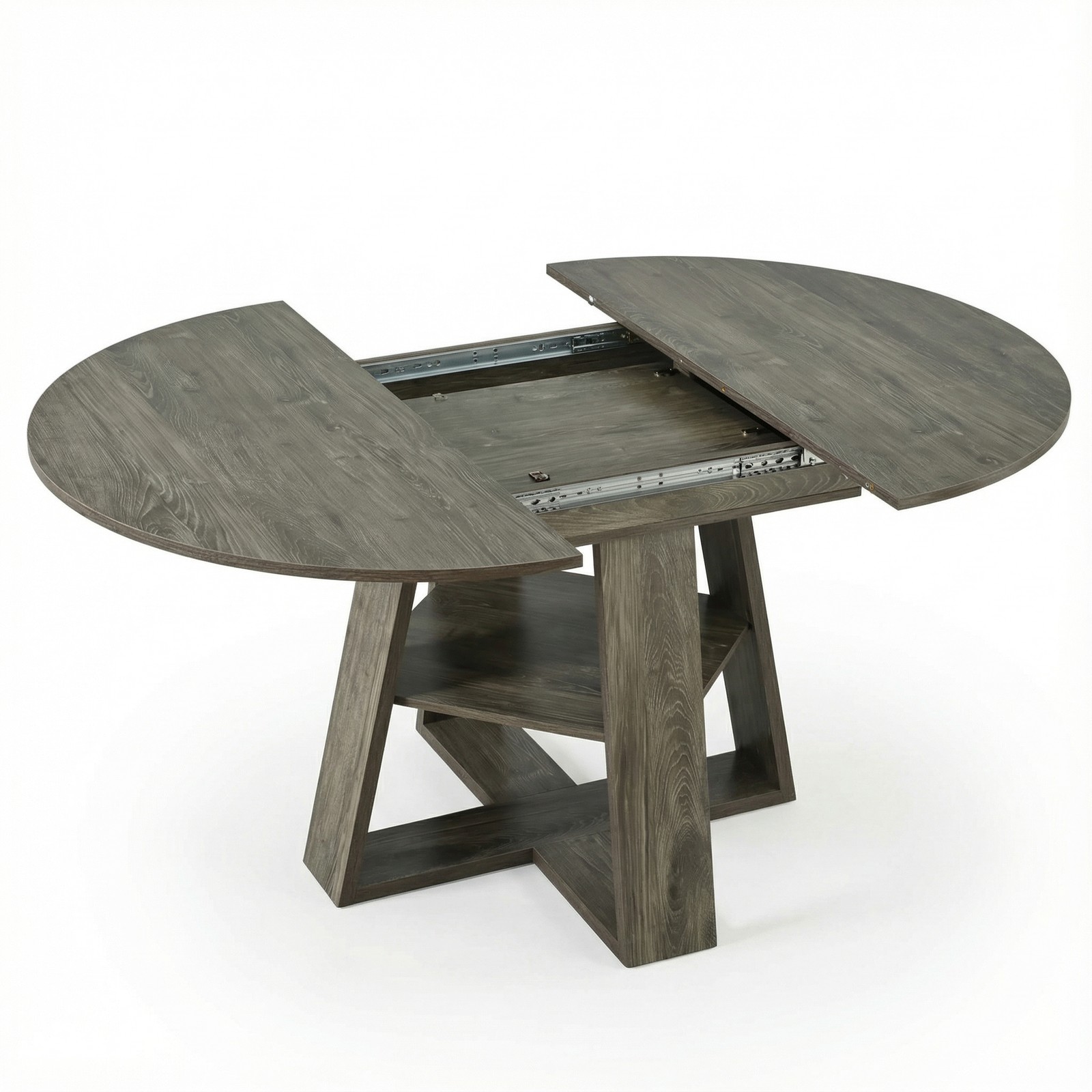 Extendable Round Dining Table 43.3″-59″ for 4-8 with Storage Shelf
