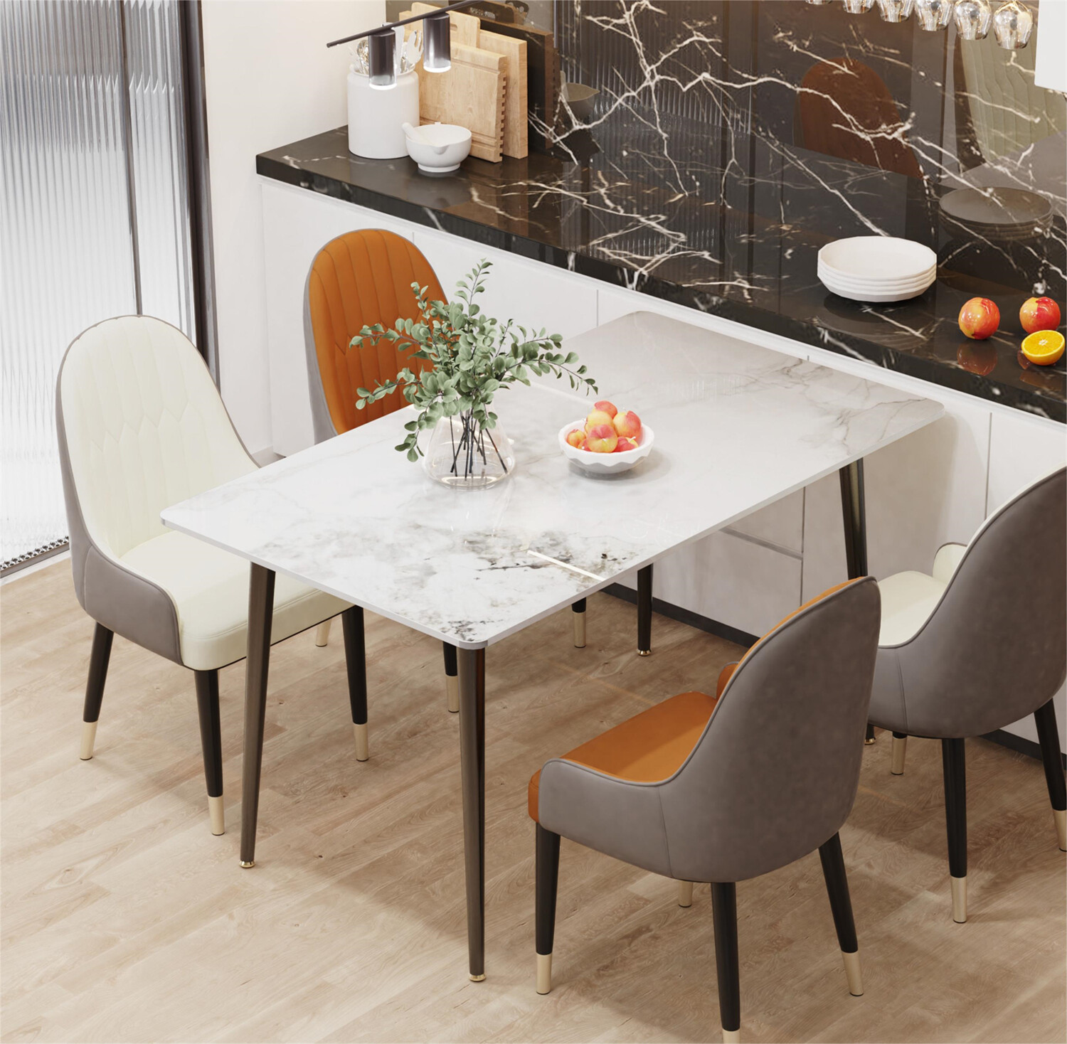 3 Colors Glossy Jade White Gray Marble Top Dining Table for 4-6 People Rectangle