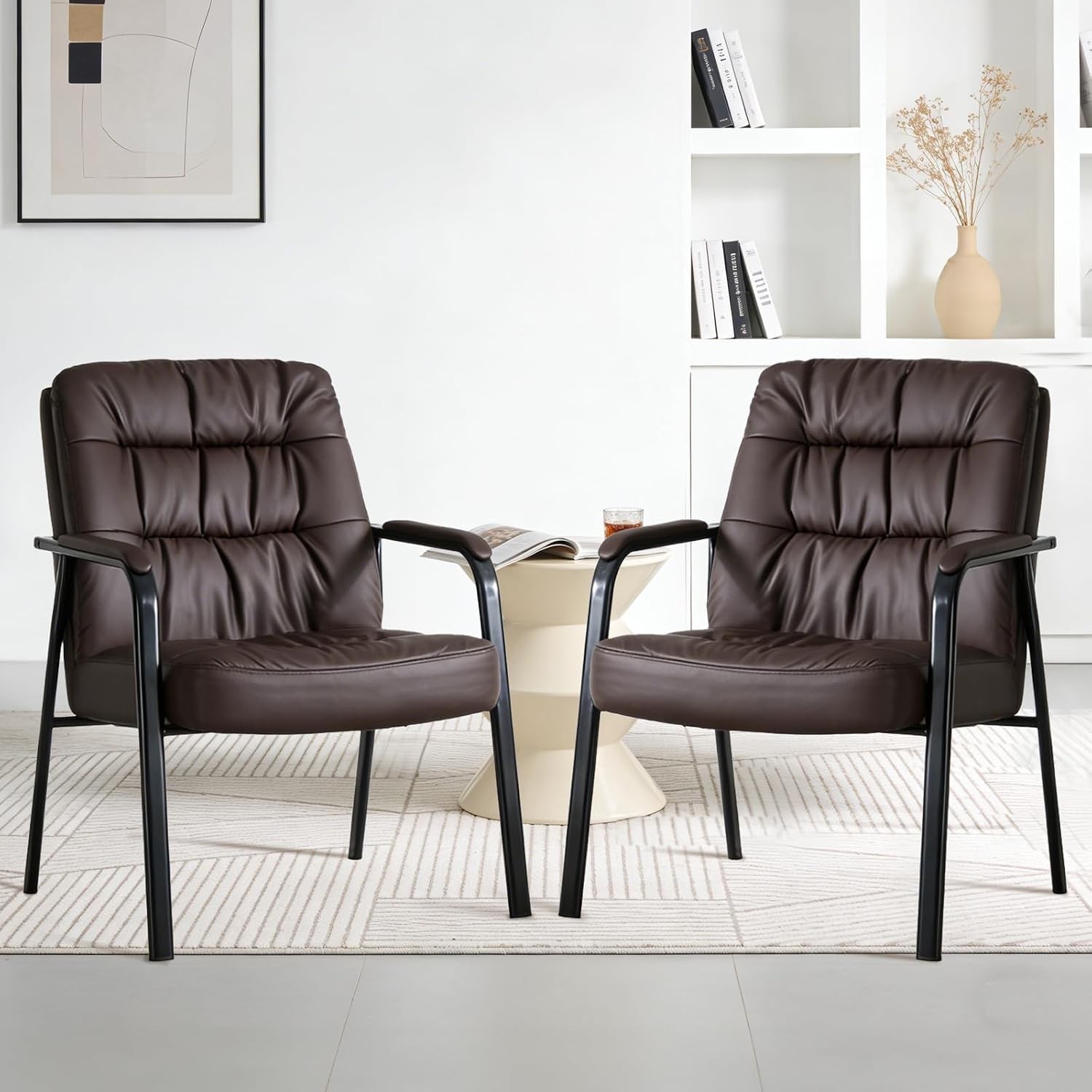 Waiting Room Chairs Guest Chair Faux Leather PU Leather Padded Armrest 500lbs