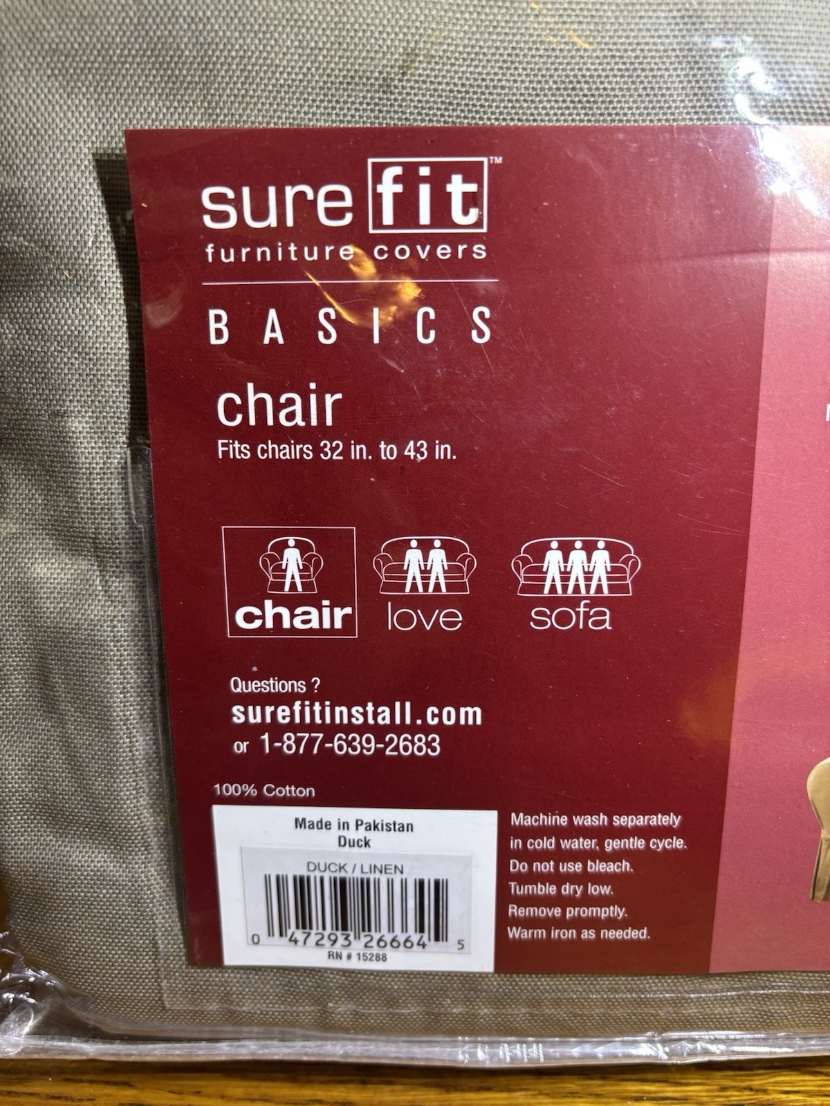 Surefit Basics Cotton Chair Slipcover Duck Linen Taupe Brown 15288 NEW!