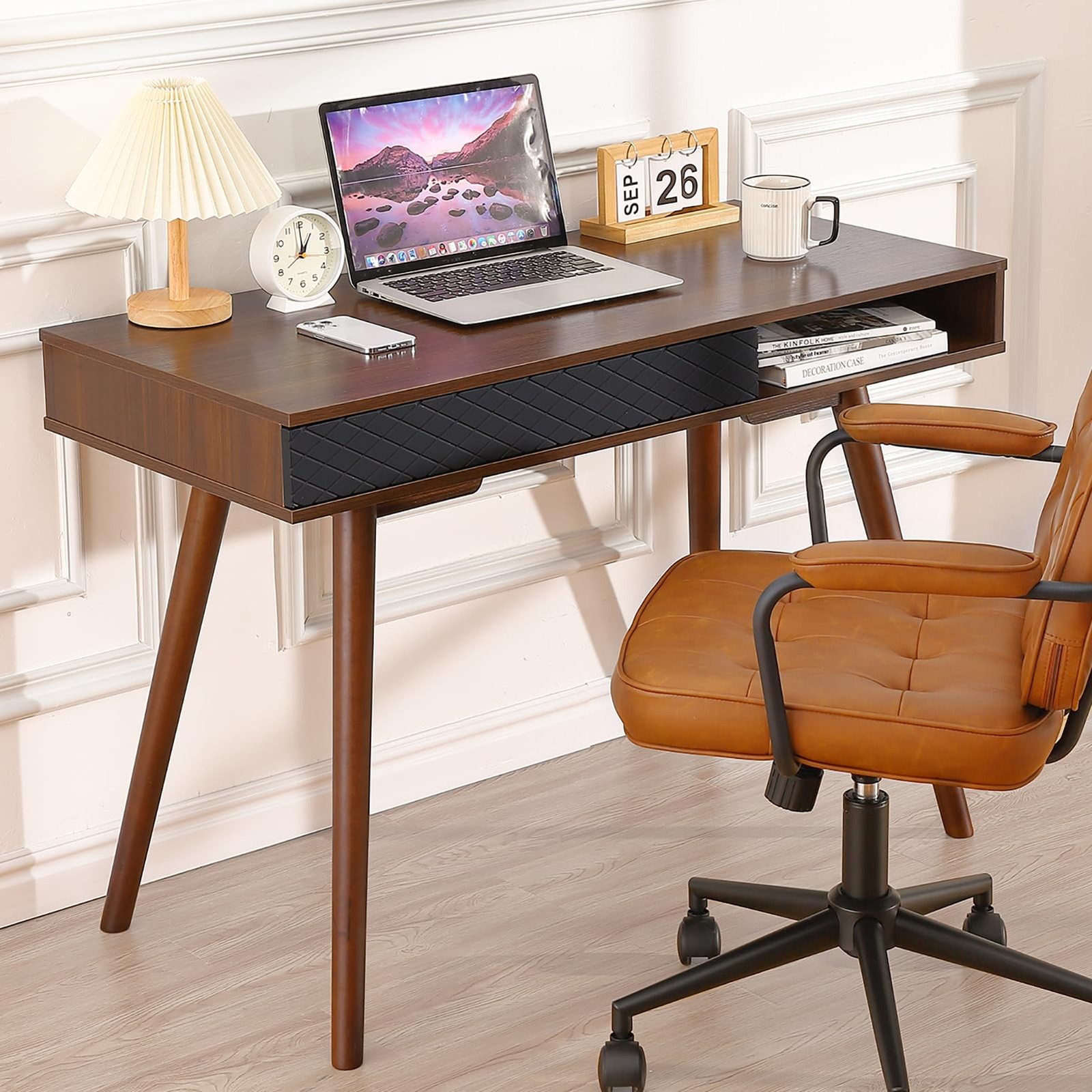 Modern Simple Home Office Desk, Mid Century Modern Computer Writing Desk with…