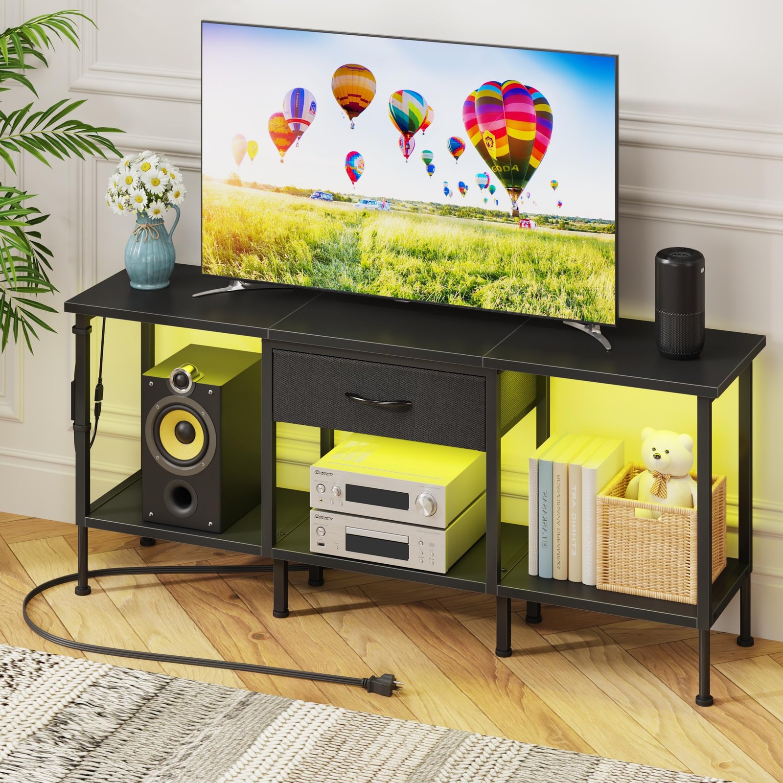 GYIIYUO LED TV Stand with Power Outlet and Fabric Drawer for 55 50 45 Inches …