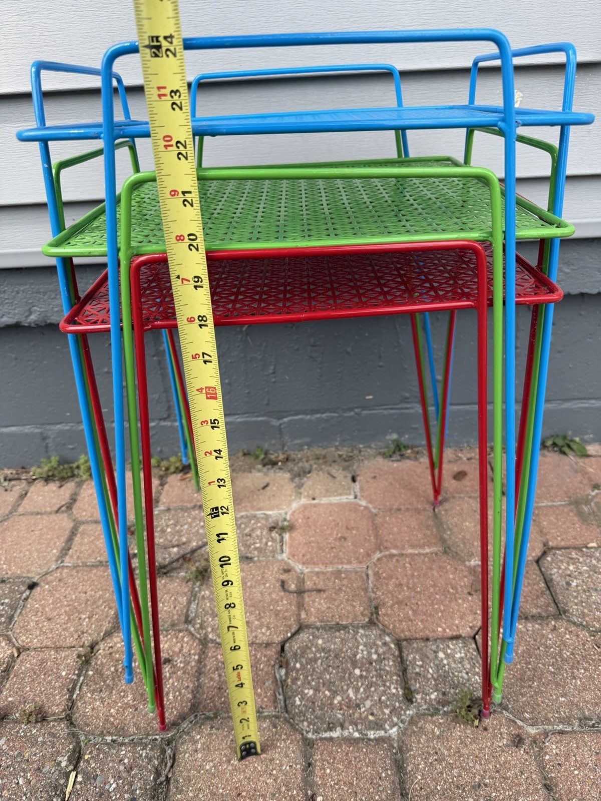 Vtg Mathieu Mategot Style Nesting Stacking Metal Wire Hairpin Tables Set of 3