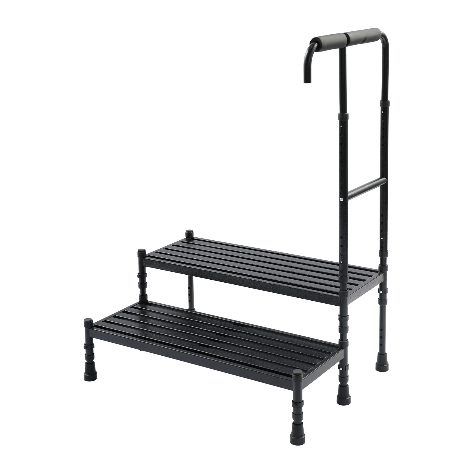 2 Steps Stool with Handle, Adult Ramp with Handrail, Metal Stepping Stool