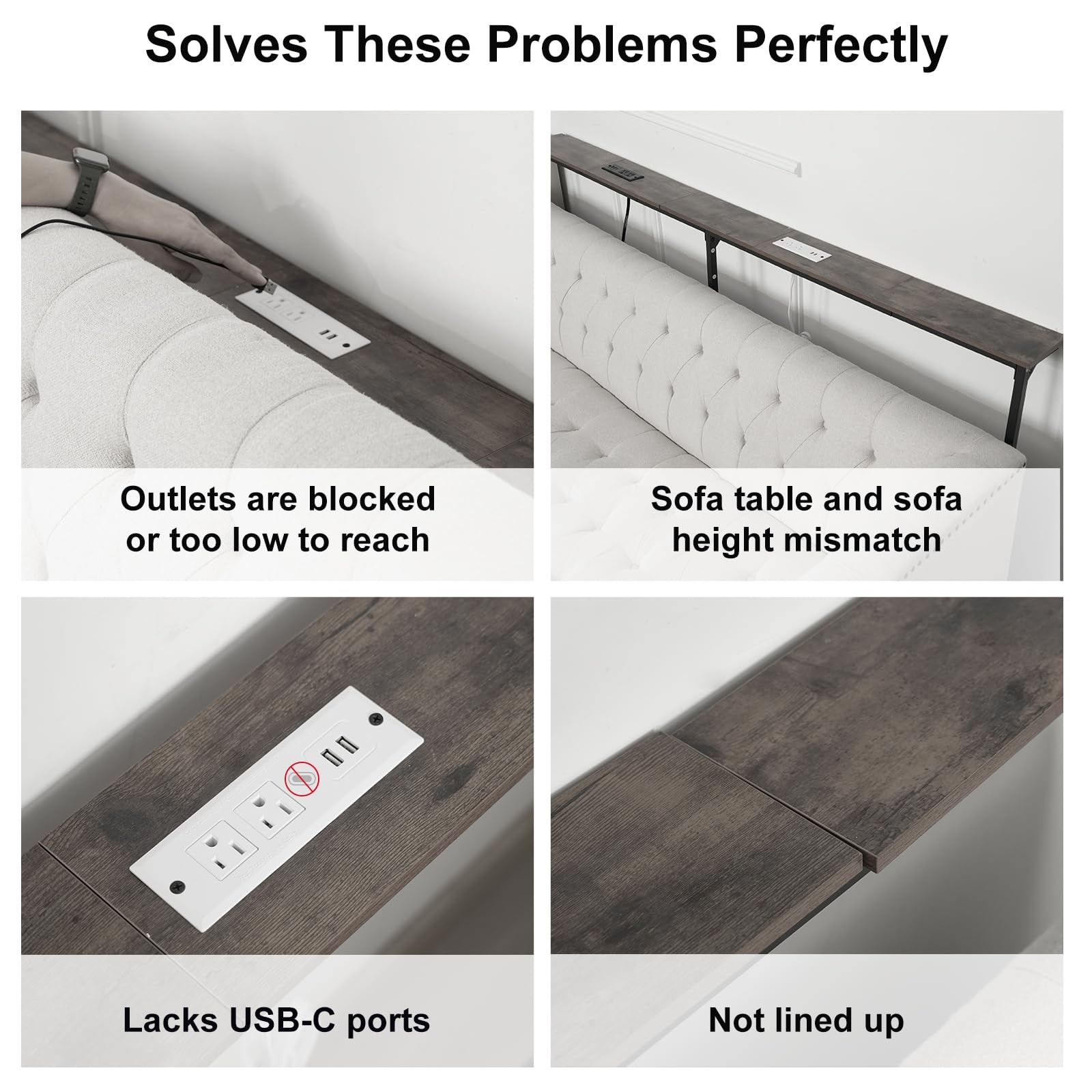 79in Behind The Couch Table Skinny Adjustable Height Sofa Table with Outlet N…