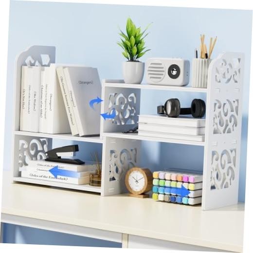 Desk Shelf for Top of Desk – Adjustable Desktop Organizer White – Patterned