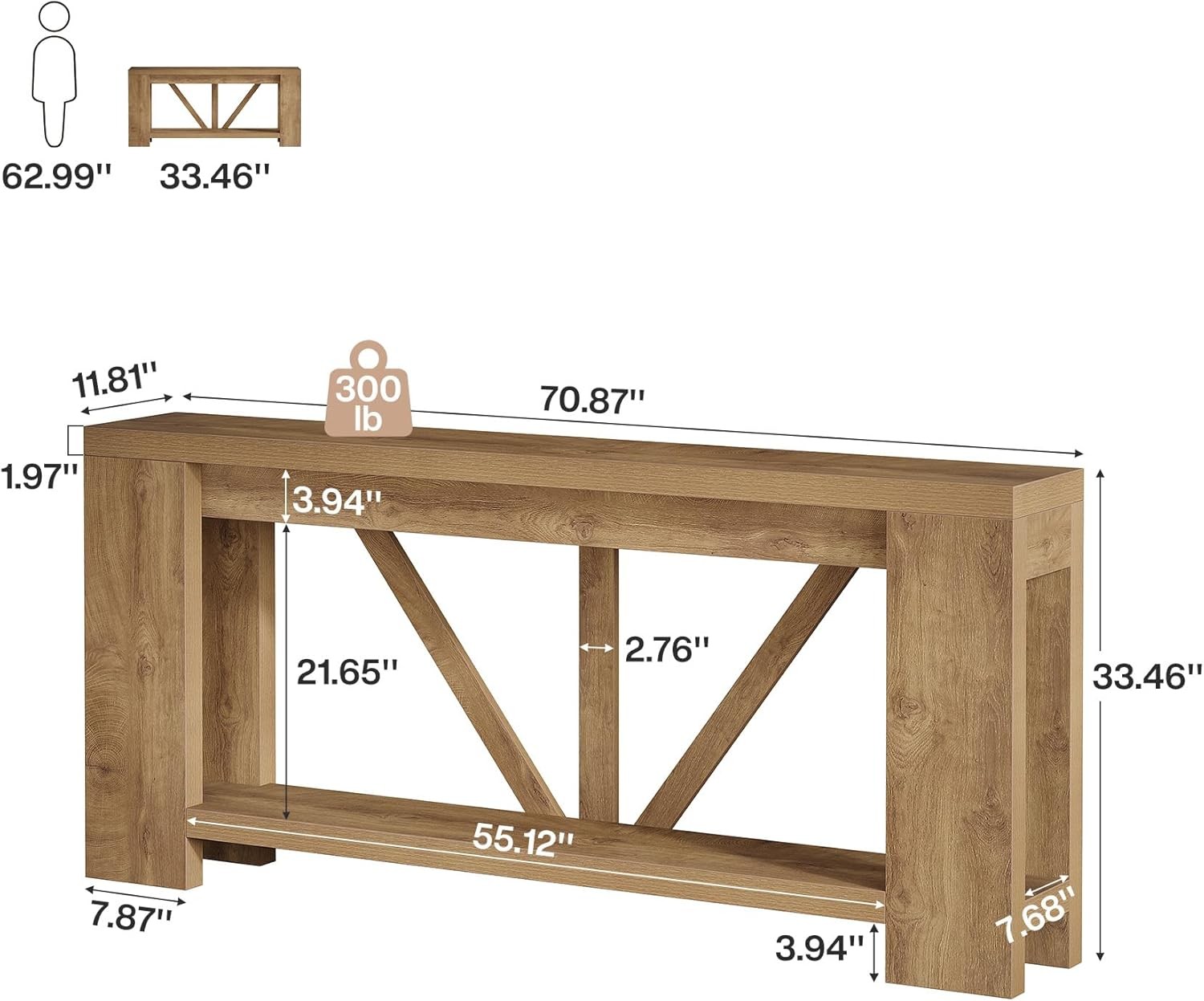 70.9″ Extra Long Console Table, Farmhouse Wooden Entryway Table with Storage