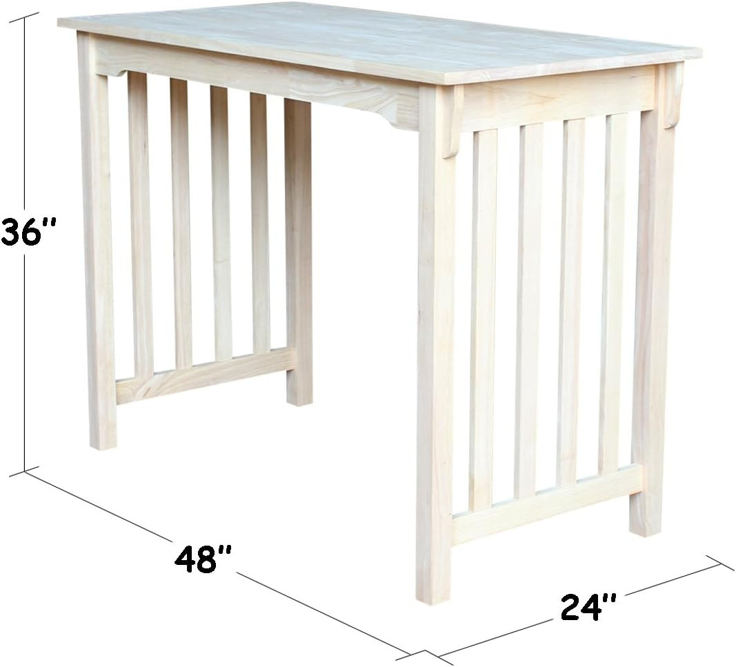 Table-Counter Height Mission Style Solid Real Wood, Sturdy Parawood, 48″W X 24″D