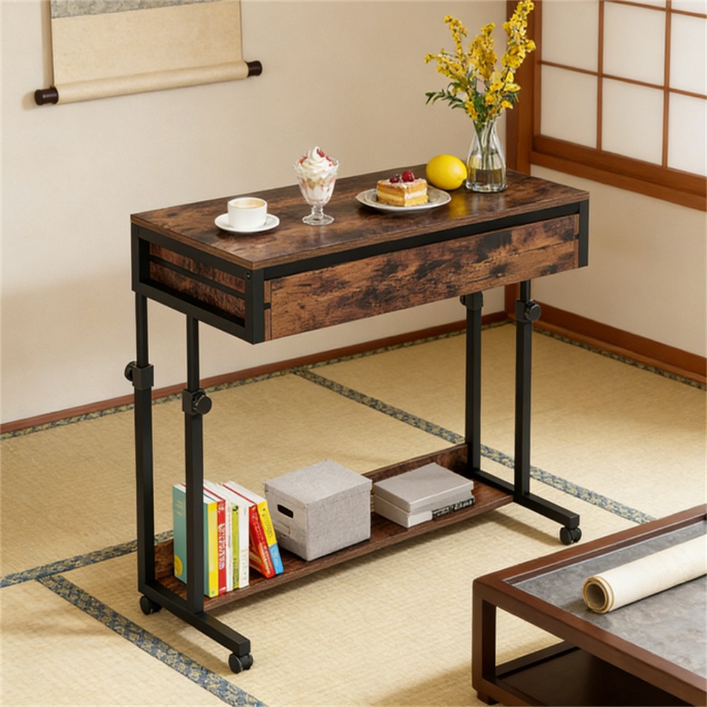 Side Table Compact Computer Desk Versatile Adjustable Rolling Table