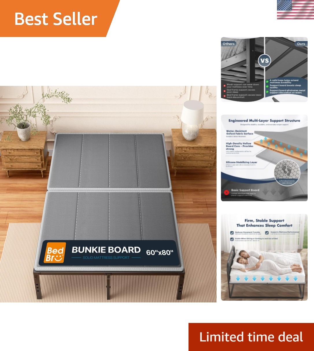 Bunkie Board Queen 10mm 60″ x 80″ – Gray Under Mattress Support, Anti-Sag & N…