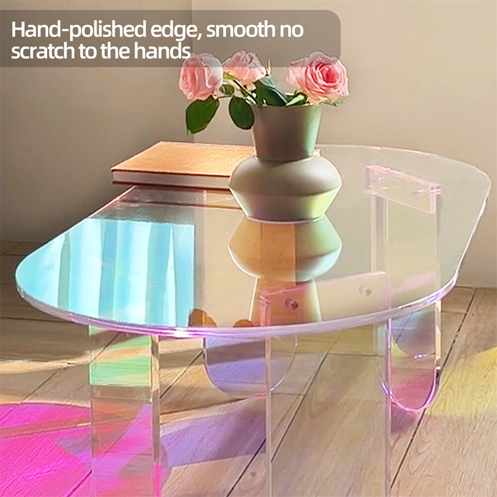 Clear Iridescent Side Table Oval Lucite Coffee Tables for Home Office Reception