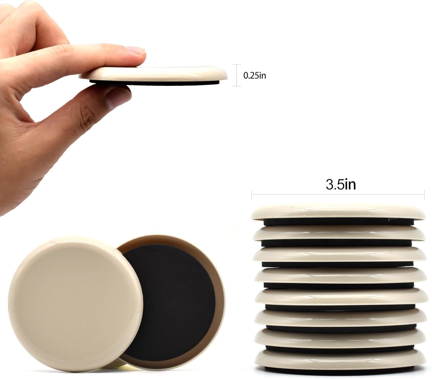 Furniture Sliders Pads, 1 or 8 Pcs, 3 1/2” round Glides for Hardwood Floors New