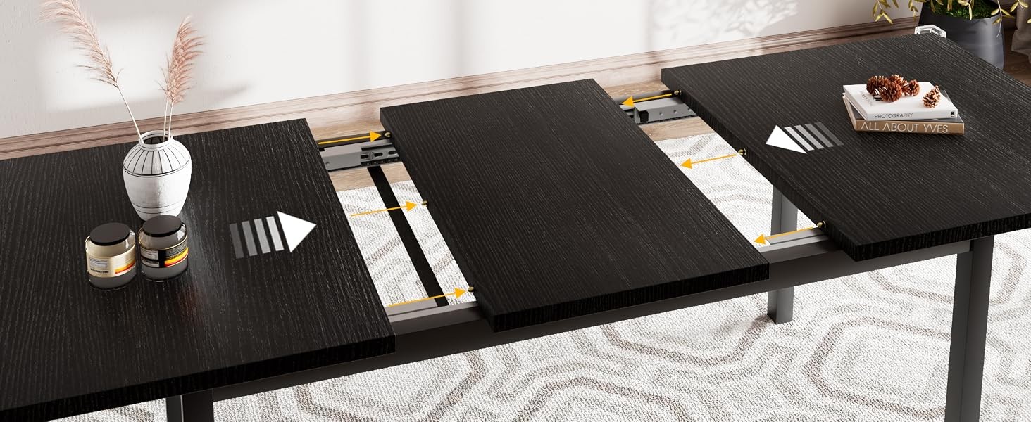 7-Piece Extendable Dining Table Set with 6 Stools, 63″ Kitchen Table Set for