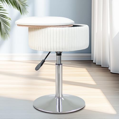 Velvet Vanity Stool for Makeup Room, Round Storage 13 inches Velvet-beige