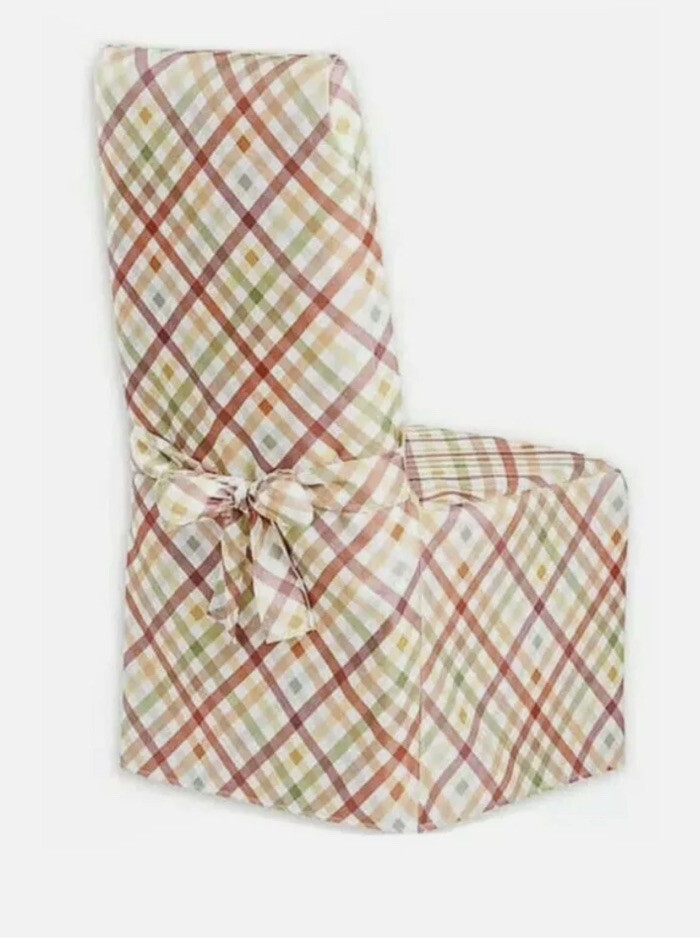 Autumn Gingham Printed Fabric Dining Room Chair Cover New Orange Green