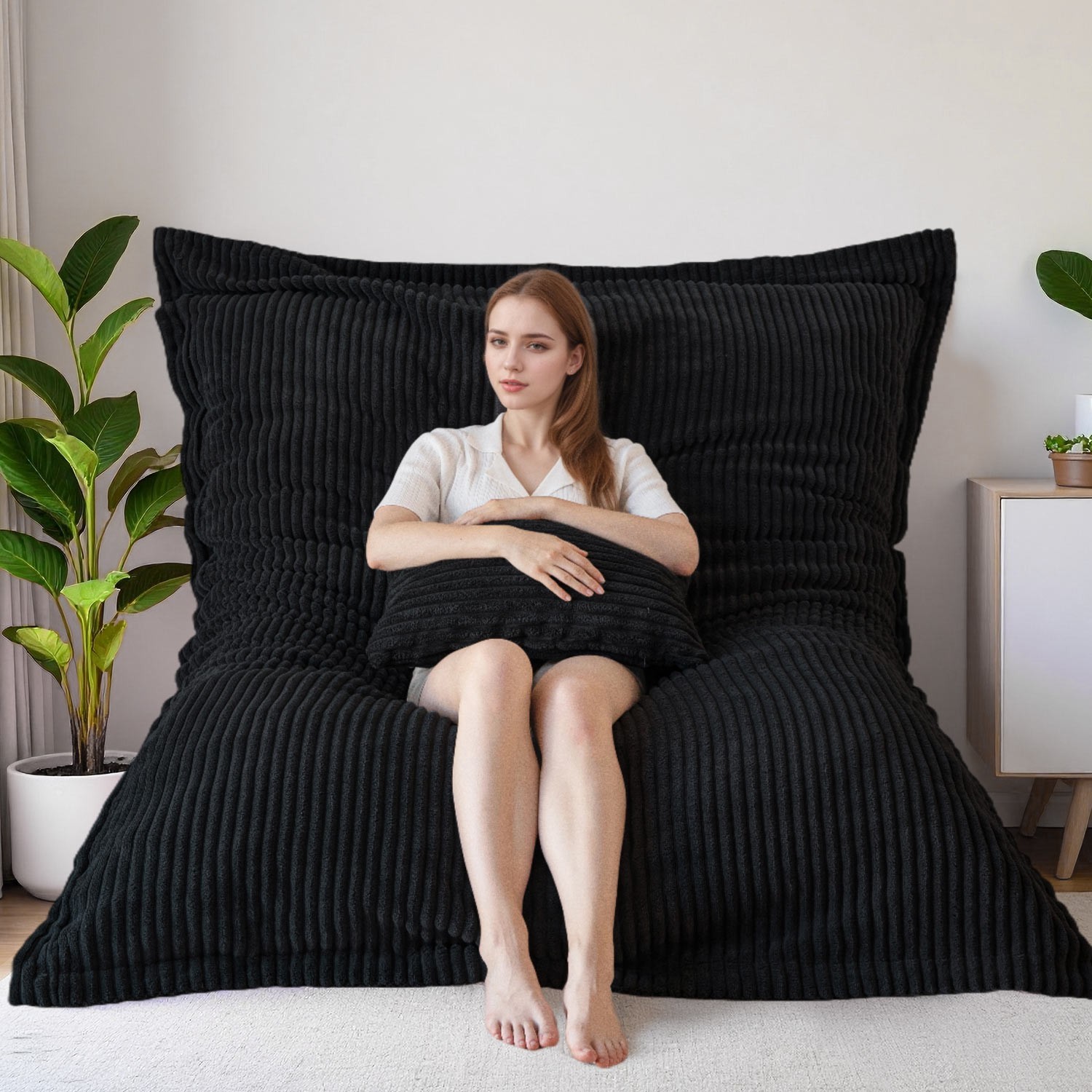 MAXYOYO Bean Bag Chair with Pillow,Corduroy 3-in-1 Convertible Bean Bag Bed
