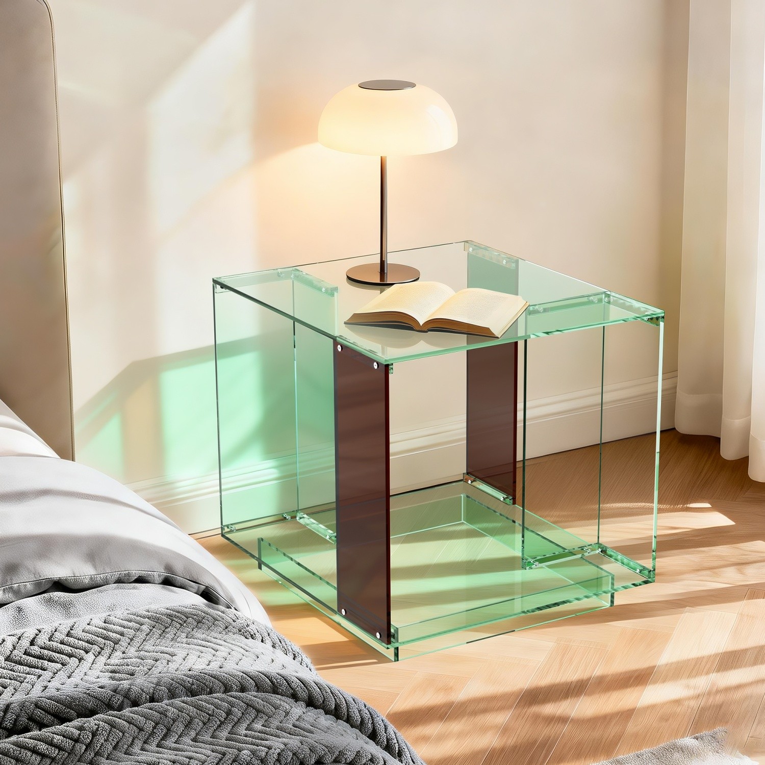 Square Acrylic End Side Table Record Player Table Nightstand fr Home Living Room