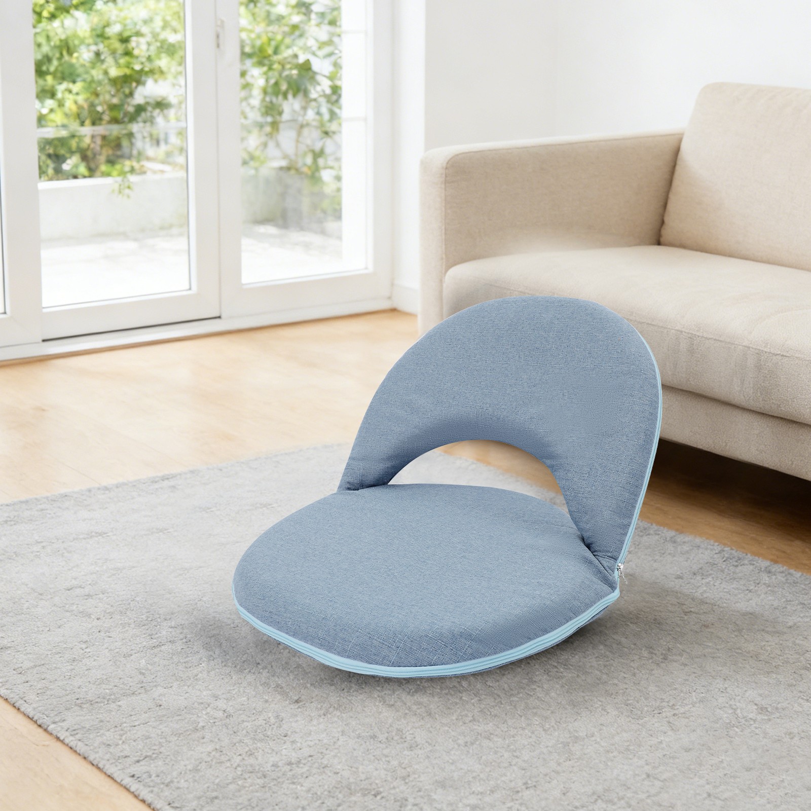 Folding Floor Chair,Blue Floor Cushion, Adjustable Floor Seat with Back Support