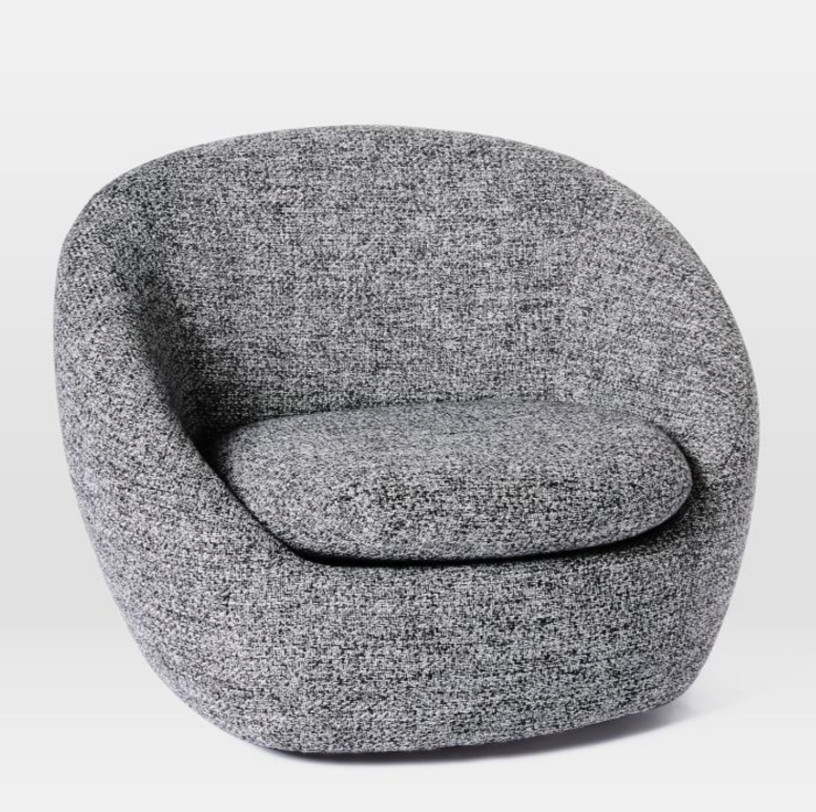 West Elm – Cozy Swivel Chair, Chunky Melange, Charcoal $450