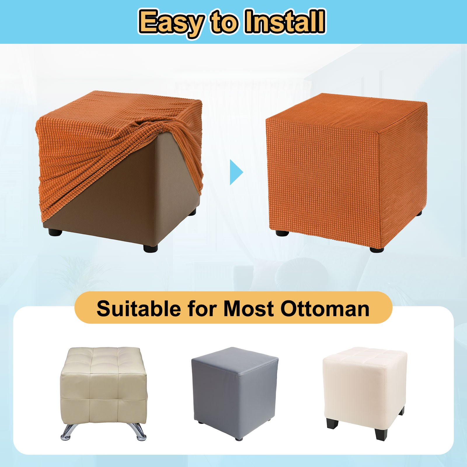 2pcs 18x18x18cm Stretch Footrest Cover for Foot Stool, Orange