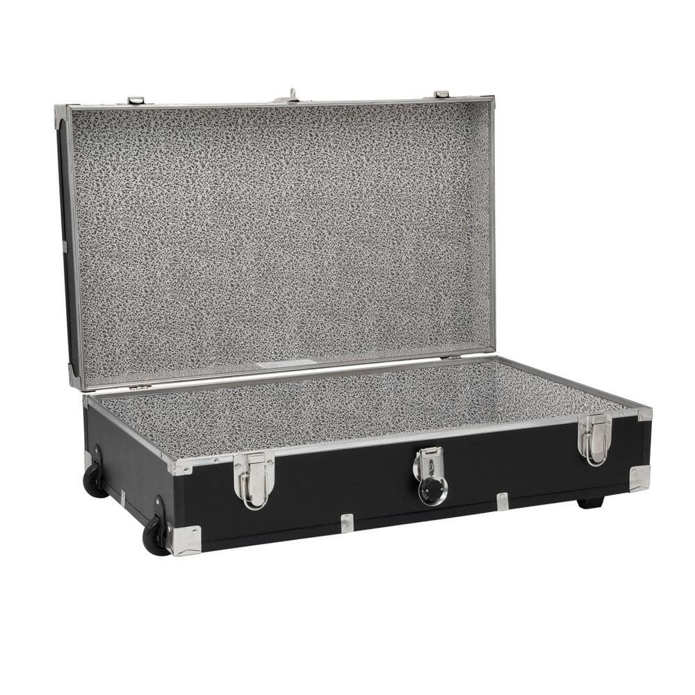 Storage Trunk Under the Bed Footlocker Black Wooden Compact Wheels Keys Lockable