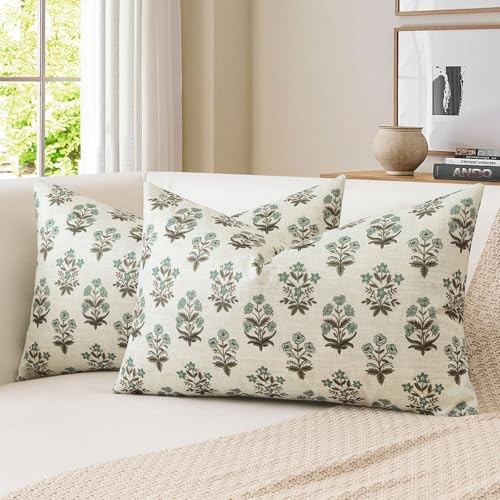 Floral Print Pillow Covers 12×20 Inch Pack 20″ x 12″ (Pack of 2) Brown Green