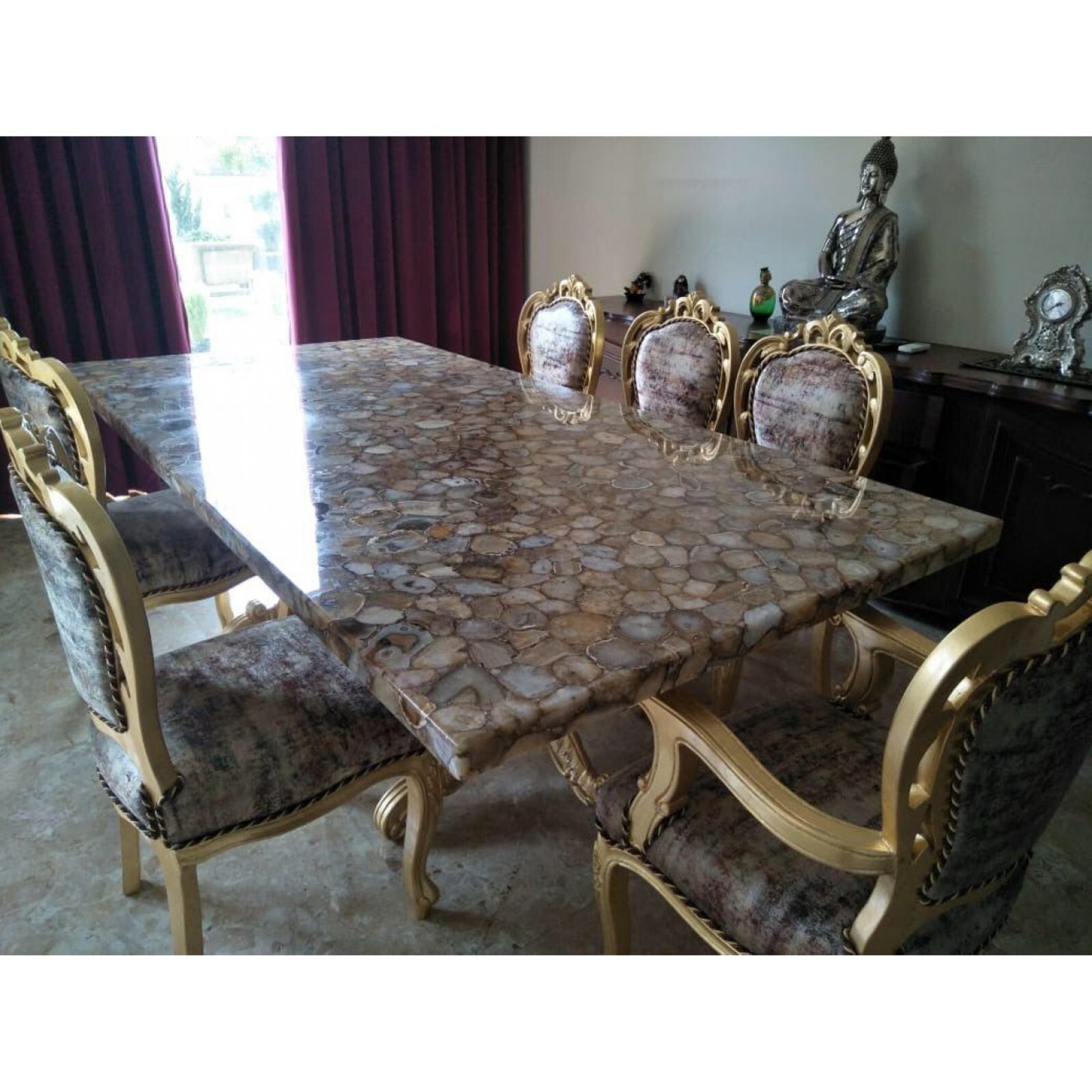 Light Gray Agate Coffee Table Top Square Resin Corner Table for Balcony Decor