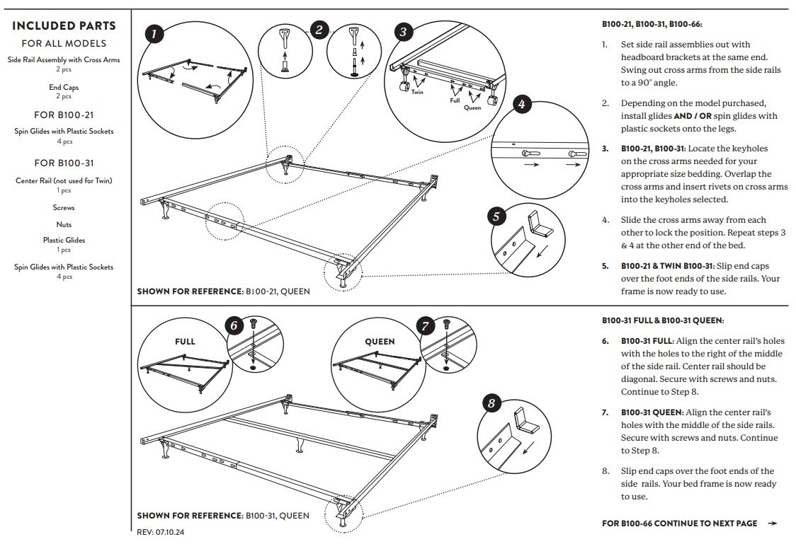 Frames and Rails Queen/King/California King Bolt on Metal Bed Frame OPEN BOX