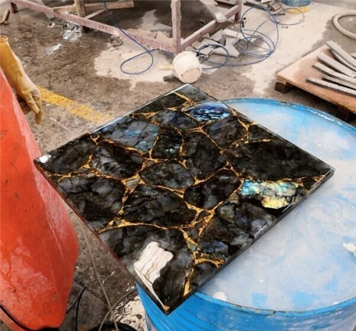 12″ Stone Patio Table, Labradorite Table, Labradorite Tile, Square Coffee Table
