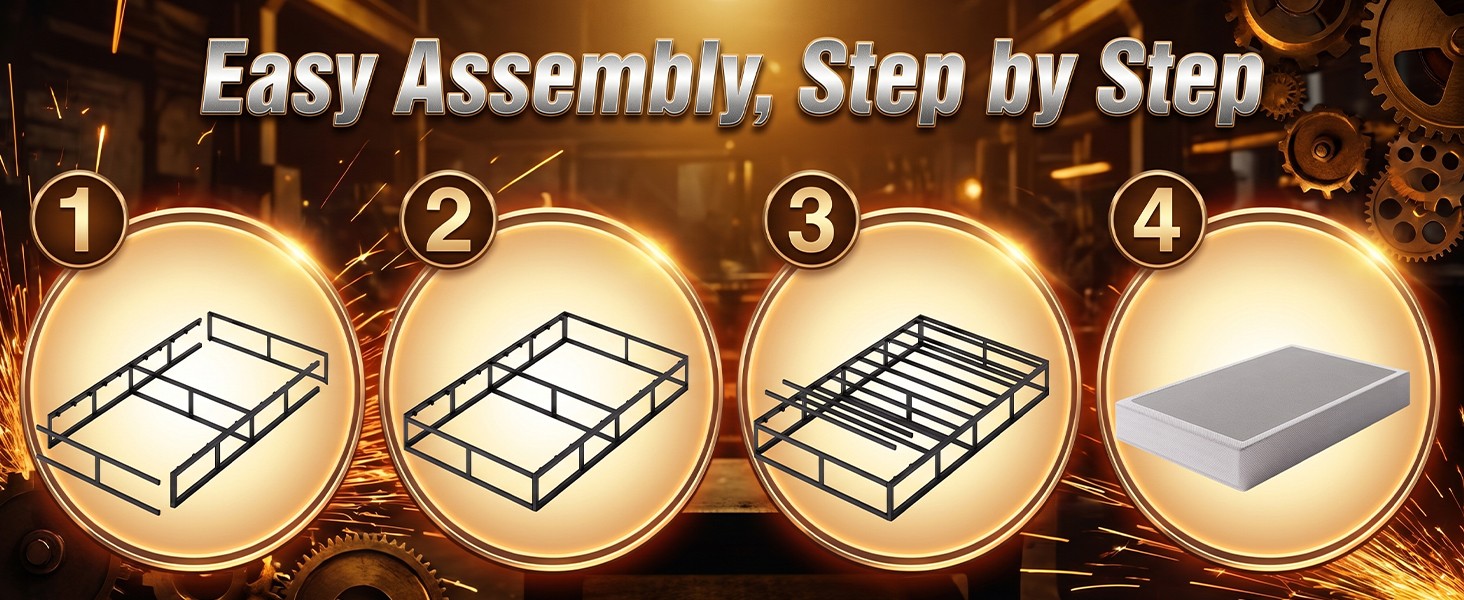 Twin Box Spring 5″ Low Profile Foundation | Heavy-Duty Steel Frame, Supports