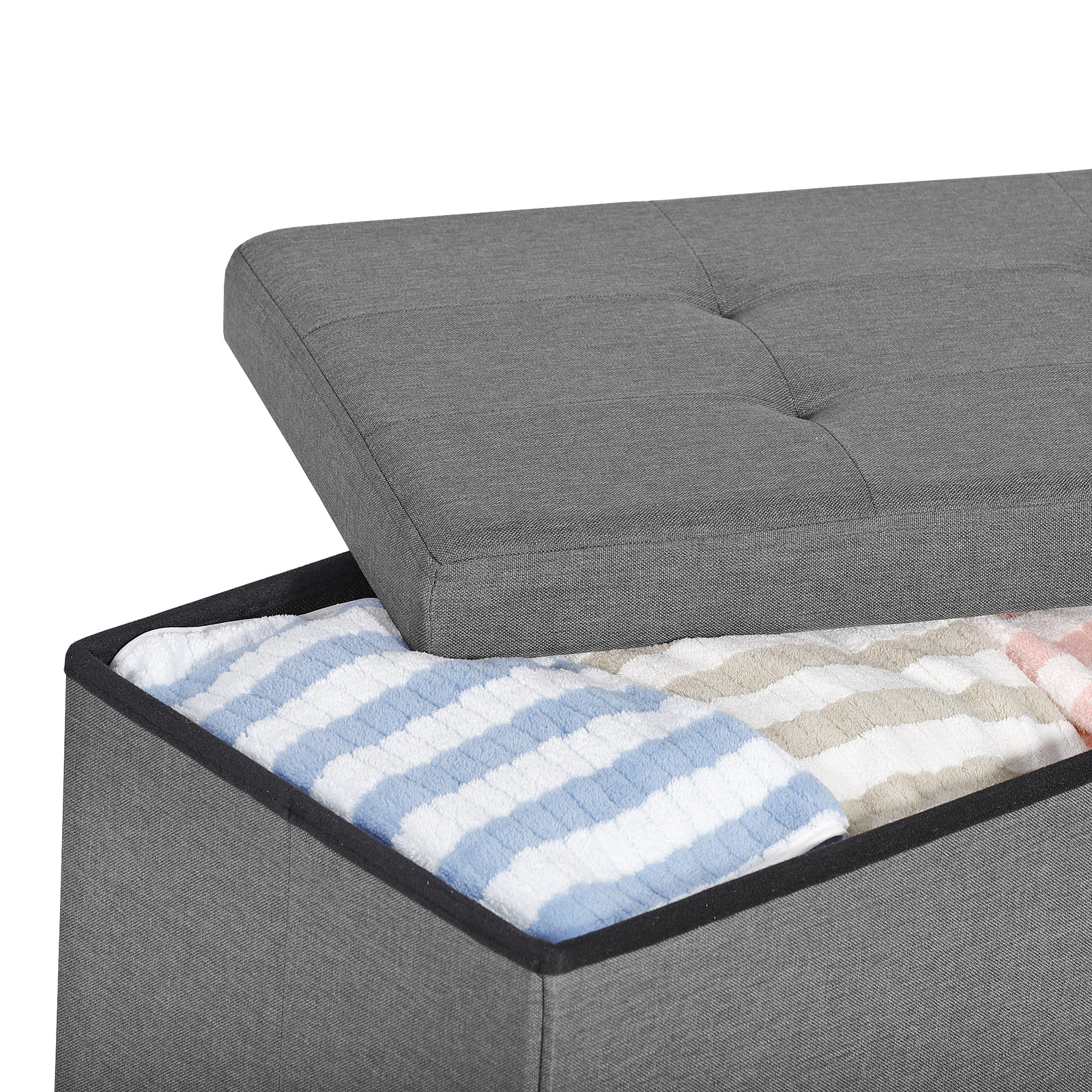43″Storage Ottoman Bench Folding Chest Footrest Stool MDF Frame w/Lid Light Grey