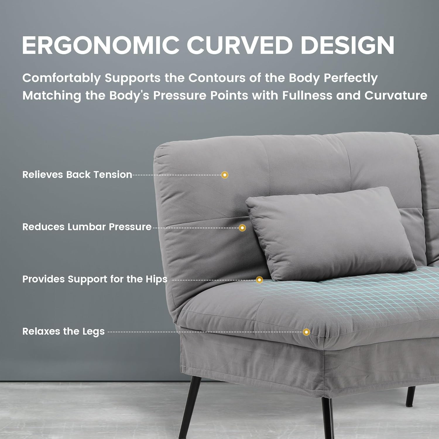 Grey Convertible Sofa Bed with Adjustable Backrest for Living Room