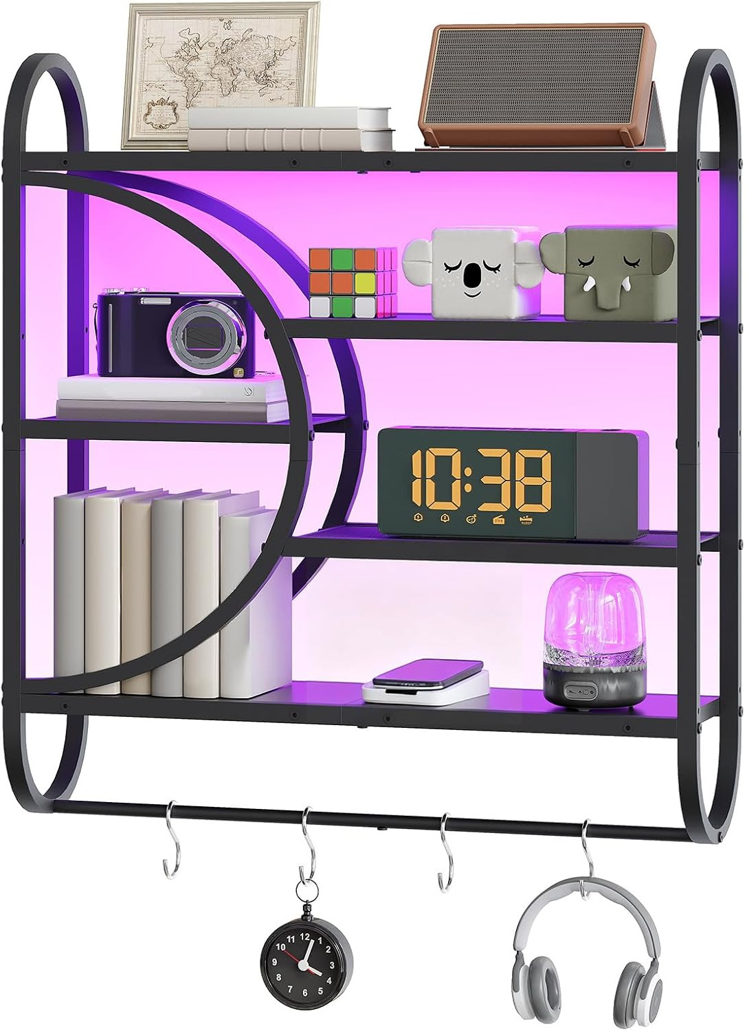Gaming Floating Shelves with LED Lights, 28.9″ LED Wall Mounted Shelf, 5-Tier Di