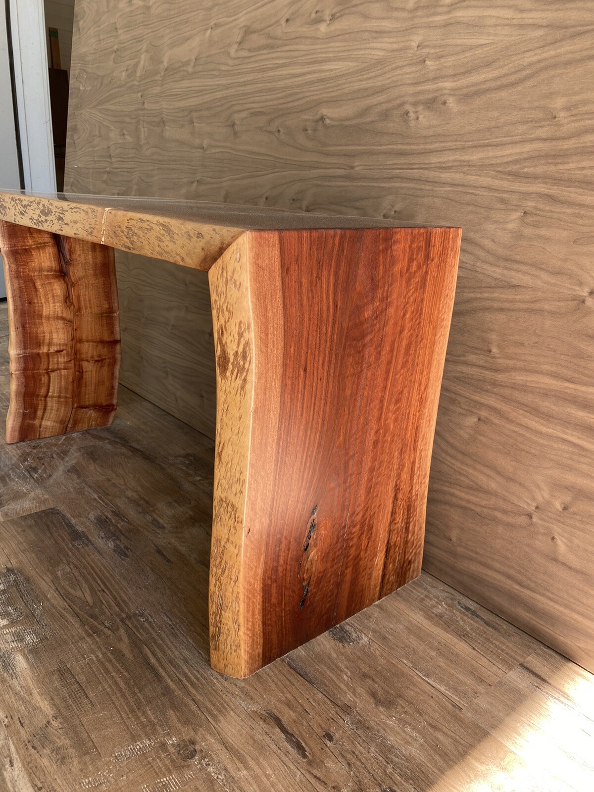 Red Gum Eucalyptus Waterfall Live Edge Coffee Table.