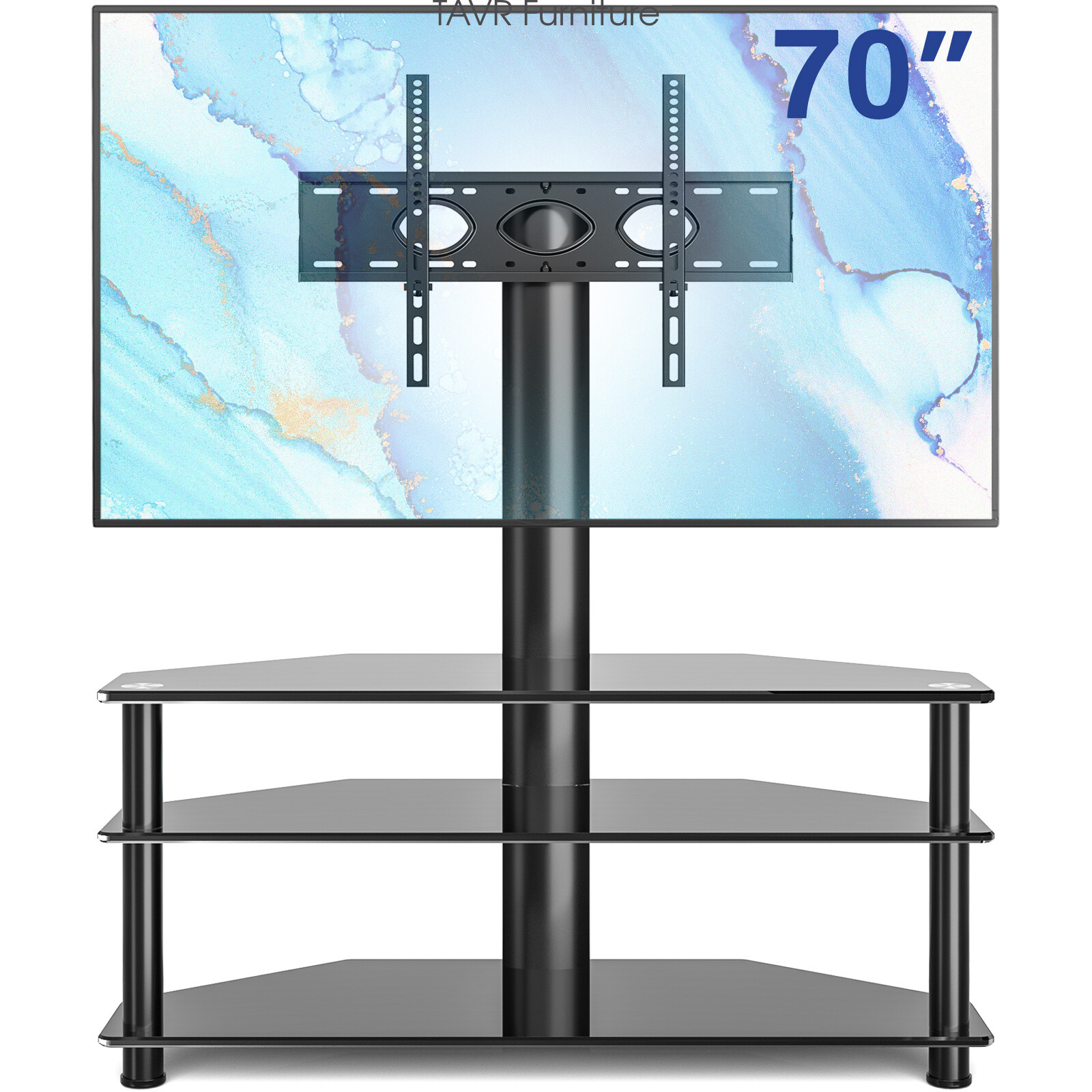 Modern Universal Glass Floor TV Stand with Swivel Mount for TVs up to 75 inch